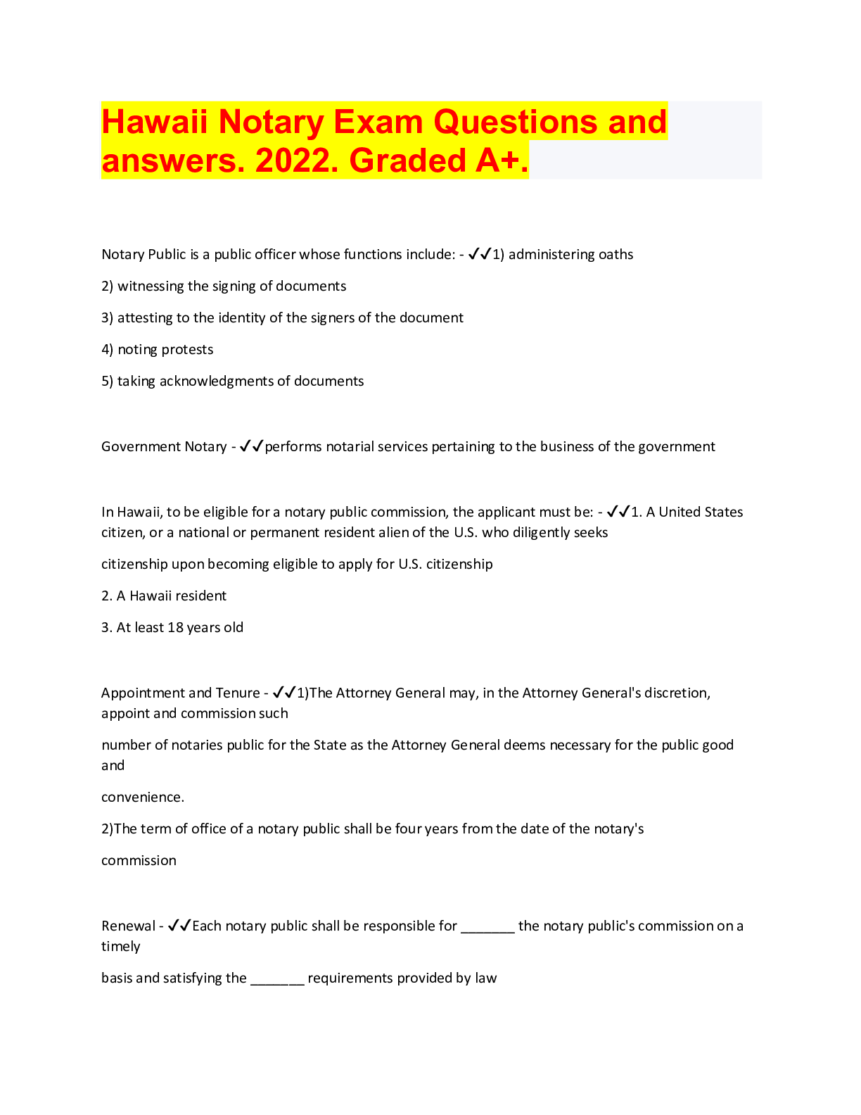 California Notary Exam133 Questions with Correct Answers. 2022/2023